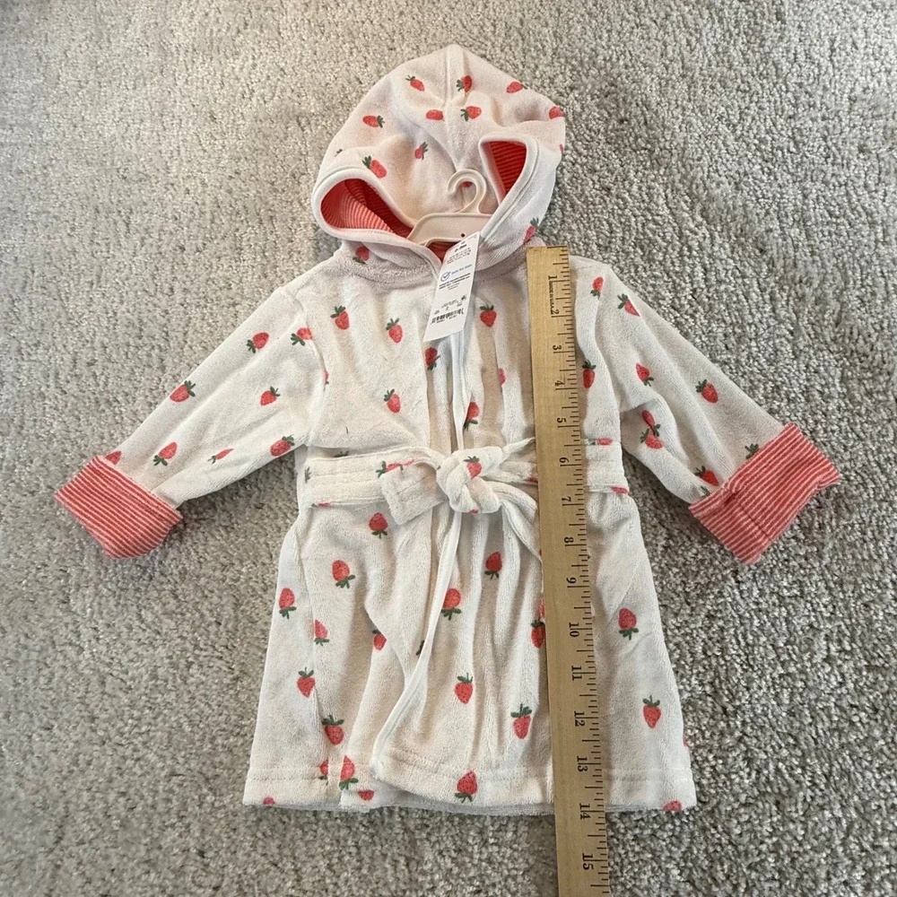 Carters Just One You Baby Strawberry Hooded Robe White Red 0-9M 1S201110 NWT